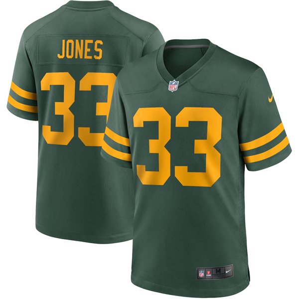 Green Bay Packers Aaron Jones Green Throwback Alternate Game Football Jersey for Men Stitched