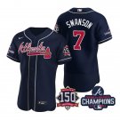 Dansby Swanson Atlanta Braves Navy Flex Base 2021 World Series Champions Stitched Jersey For Men