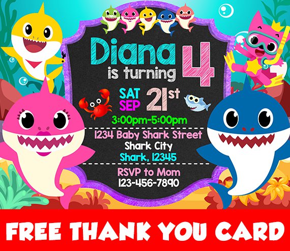 Baby Shark Invitation, Baby Shark Invitations, Baby Shark Birthday Invitation