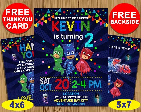 PJ Masks Invitation, PJ Masks Invitations, PJ Masks Birthday Invitation
