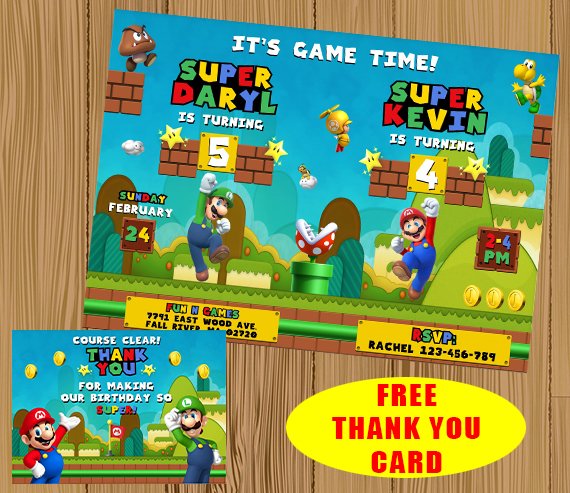 Mario Invitation, Mario Invitations, Super Mario Invitation, Super Mario Invitations