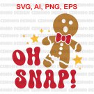 Oh Snap SVG for Cricut, Funny Gingerbread Man Cookie, Groovy Retro Christmas, Funny Sublimation PNG
