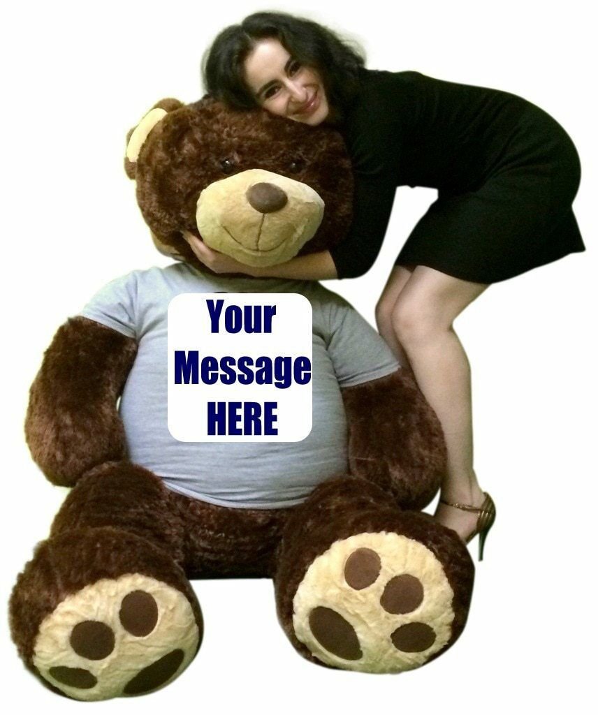 Customized T-shirt on Big Plush 5 Foot Brown Teddy Bear, Printed with Your Text