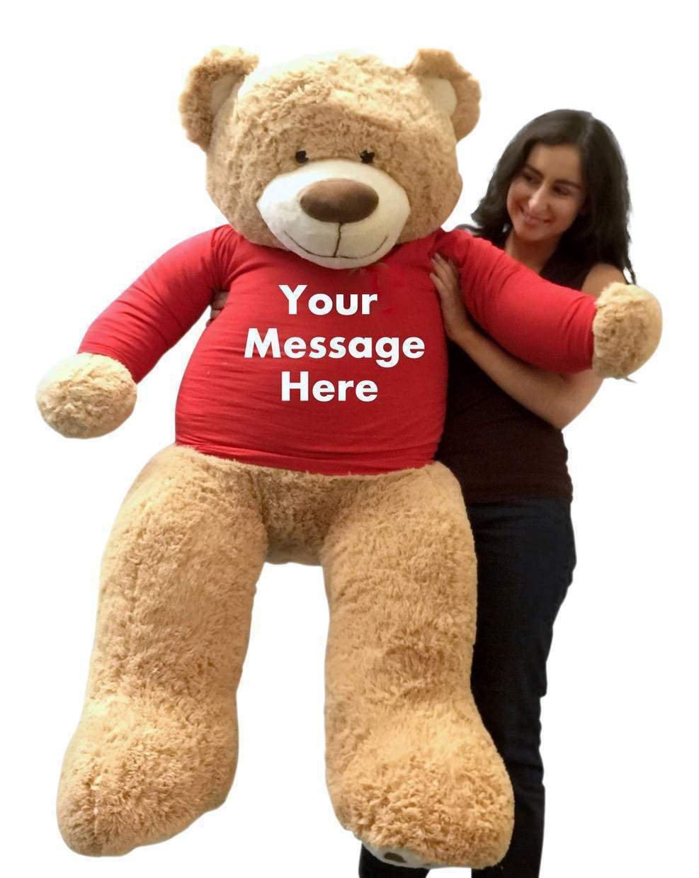 Personalized Big Plush 5 Foot Giant Teddy Bear Wears  Tshirt Your Custom Message