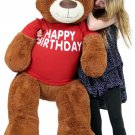 Happy Birthday 5 Foot Big Plush Giant Teddy Bear Soft Cinnamon Color Wears Shirt