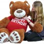 Happy Birthday 5 Foot Big Plush Giant Teddy Bear Soft Cinnamon Color Wears Shirt
