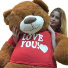 Big Plush 5 Foot Giant Teddy Bear 60 Inch Soft Cinnamon Brown I Love You T-shirt