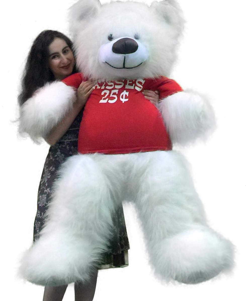 Valentine's Day Giant White Teddy Bear 55 inches Wears Tshirt KISSES 25 CENTS