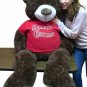 Big Plush 5 Foot Teddy Bear Chocolate Brown Color Wears Tshirt Merry Christmas