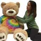 Big Plush 5 Foot Teddy Bear wears removable Tie-Dye Rainbow Color Tshirt