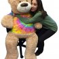 Big Plush 5 Foot Teddy Bear wears removable Tie-Dye Rainbow Color Tshirt