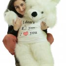 Giant White Teddy Bear Soft 36 inches, Wears T-Shirt I Dont Like You I Love You