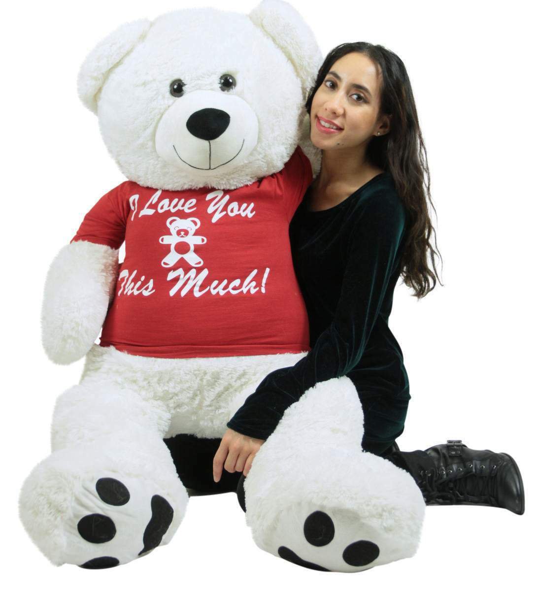 Giant White Teddy Bear 52 Inch Soft Big Plush, Wears -shirt I Love You This Much