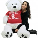 Giant White Teddy Bear 52 Inch Soft Big Plush, Wears -shirt I Love You This Much