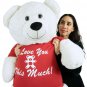 Giant White Teddy Bear 52 Inch Soft Big Plush, Wears -shirt I Love You This Much