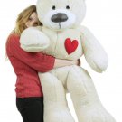 Giant Teddy Bear w Heart on Chest to Express Love, 5 Foot Soft White Big Plush
