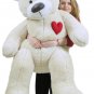Giant Teddy Bear w Heart on Chest to Express Love, 5 Foot Soft White Big Plush