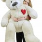 Giant Teddy Bear w Heart on Chest to Express Love, 5 Foot Soft White Big Plush