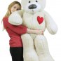 Giant Teddy Bear w Heart on Chest to Express Love, 5 Foot Soft White Big Plush