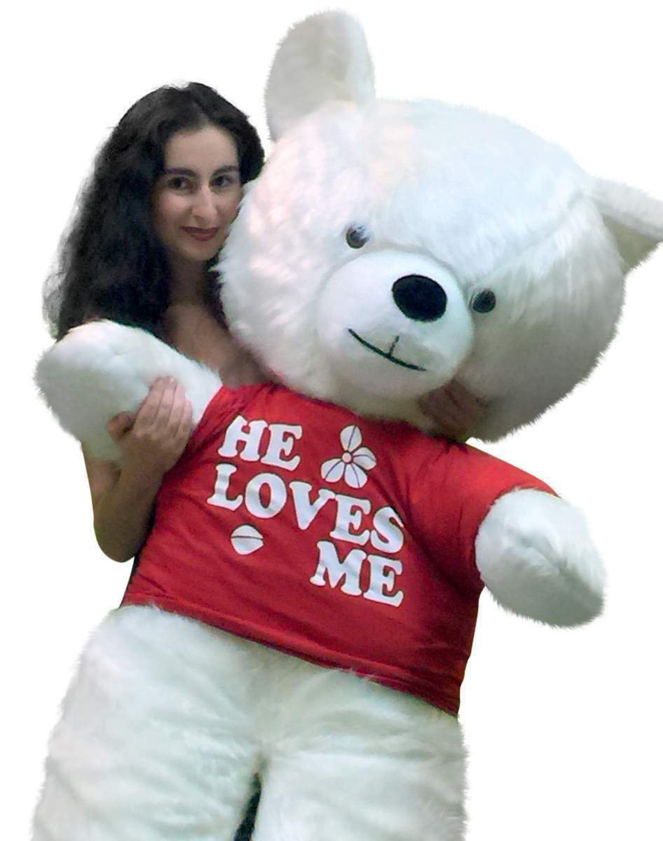 Big Plush 54 Inch Giant White Teddy Bear Soft Made in USA, HE LOVES ME T-shirt