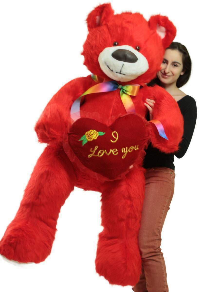 Life Size 5 Foot Red Teddy Bear I Love You Heart Big Plush Soft Made in USA