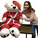 52-inch White Teddy Bear Wears Santa Suit and Tshirt that says Merry Christmas