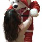 52-inch White Teddy Bear Wears Santa Suit and Tshirt that says Merry Christmas