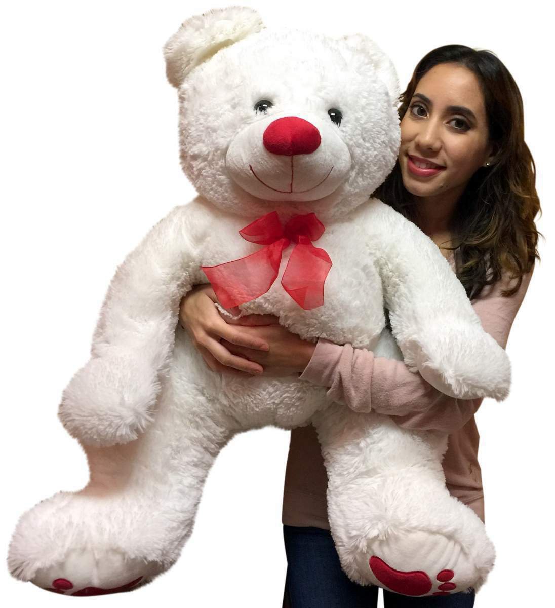 Big Plush 3 Foot Teddy Bear 36 Inches Soft White Plushie with Red Nose and Paws
