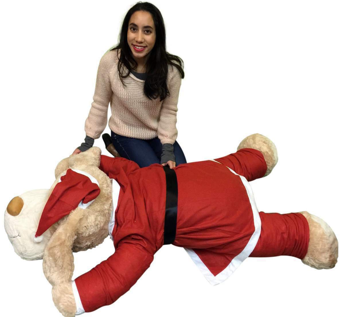Christmas Giant Stuffed Dog Wears Removable Santa Suit, 5 Feet Long Soft