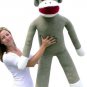 American Made Big Plush Christmas Sock Monkey 54 inches Wearing Red Santa Hat