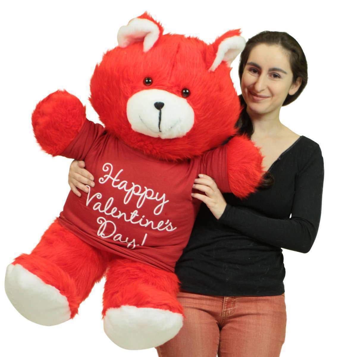 Happy Valentines Day Giant Red 36 inch Teddy Bear Soft, Wears T-Shirt  Vday