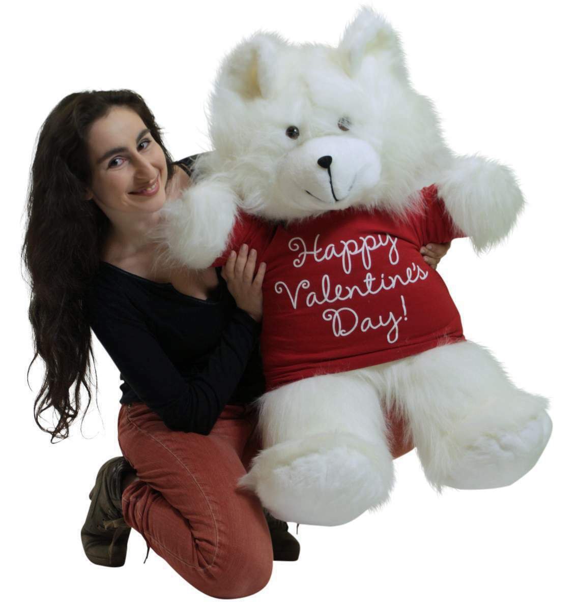 Happy Valentines Day Giant White 36 inch Teddy Bear Soft, Wears T-Shirt Vday