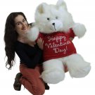 Happy Valentines Day Giant White 36 inch Teddy Bear Soft, Wears T-Shirt Vday