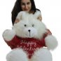 Happy Valentines Day Giant White 36 inch Teddy Bear Soft, Wears T-Shirt Vday