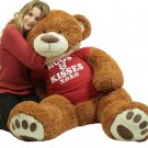 5 Foot Giant Brown Teddy Bear Wears Removable Tshirt that says Hugs and Kisses