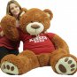 5 Foot Giant Brown Teddy Bear Wears Removable Tshirt that says Hugs and Kisses