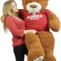 5 Foot Giant Brown Teddy Bear Wears Removable Tshirt that says Hugs and Kisses