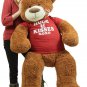 5 Foot Giant Brown Teddy Bear Wears Removable Tshirt that says Hugs and Kisses