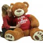 5 Foot Giant Brown Teddy Bear Wears Removable Tshirt that says Hugs and Kisses