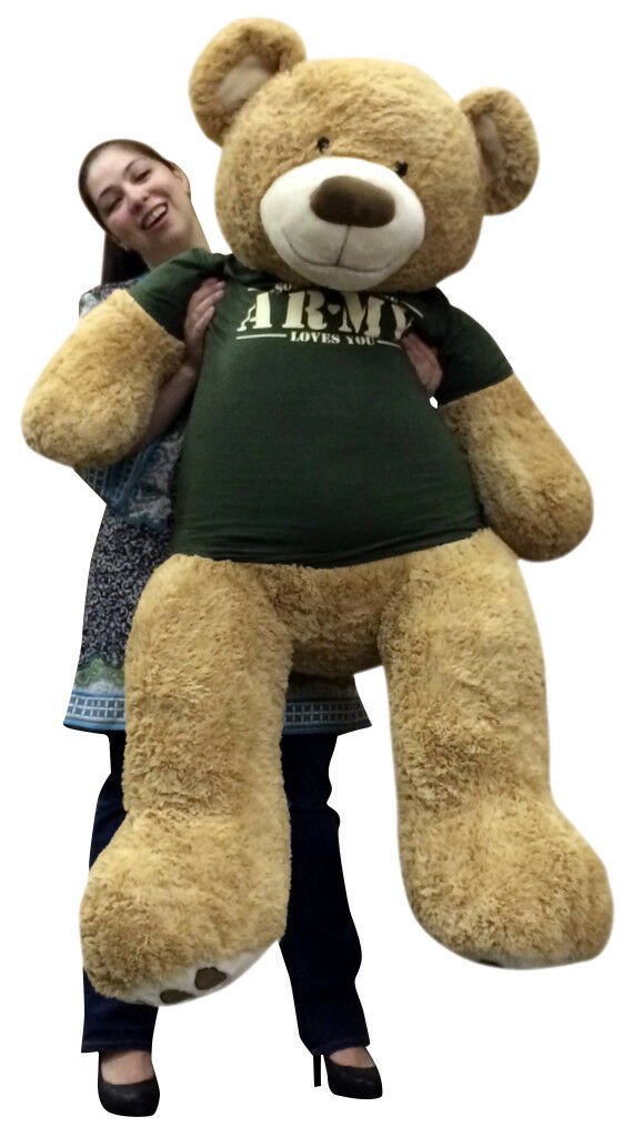 Giant 5 Foot Teddy Bear Wearing Army T-shirt SOMEONE IN THE ARMY LOVES YOU