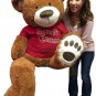 5 Foot Giant Brown Teddy Bear Wears Red Tshirt that says Merry Christmas