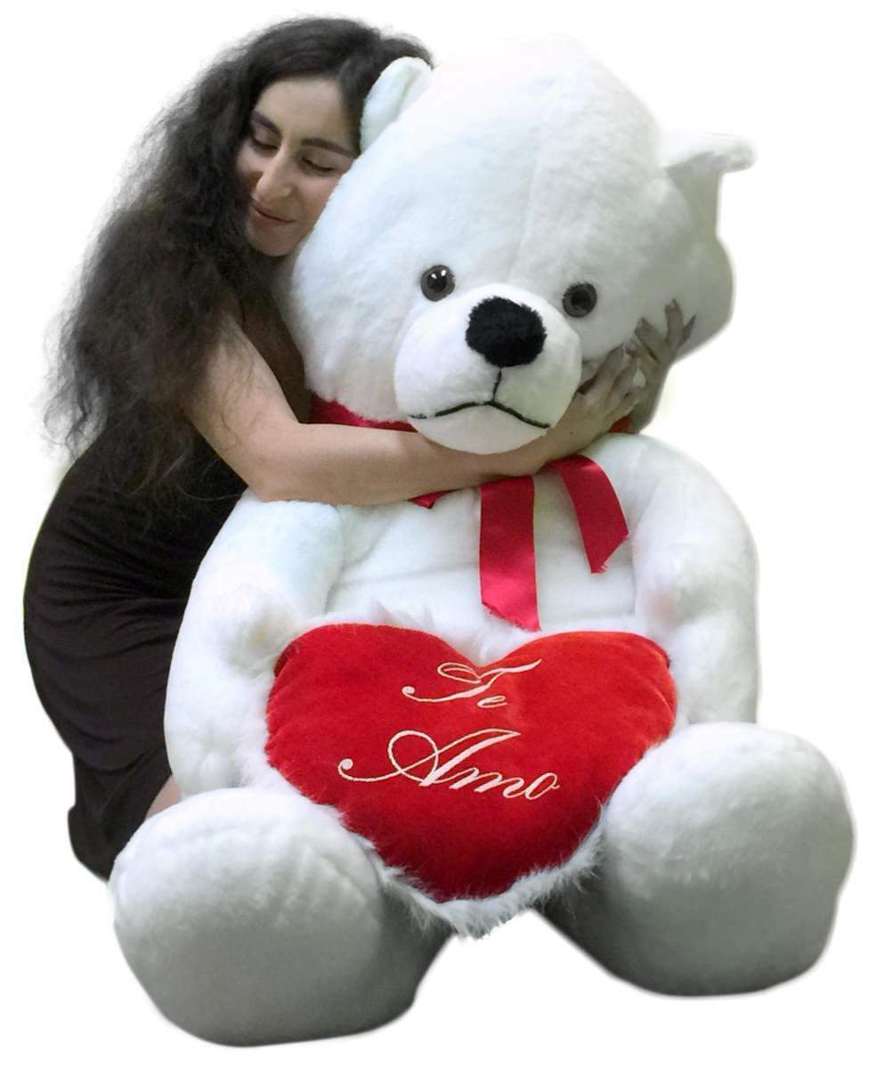Big Plush Giant Teddy Bear 62 Inch Soft White Has TE AMO Heart Pillow Made in US