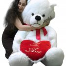 Big Plush Giant Teddy Bear 62 Inch Soft White Has TE AMO Heart Pillow Made in US