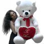 Big Plush Giant Teddy Bear 62 Inch Soft White Has TE AMO Heart Pillow Made in US