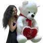 Big Plush Giant Teddy Bear 62 Inch Soft White Has TE AMO Heart Pillow Made in US