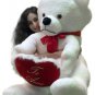 Big Plush Giant Teddy Bear 62 Inch Soft White Has TE AMO Heart Pillow Made in US