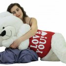 Giant Valentine's Day Teddy Bear 52 Inch White Soft, Wears T-shirt I Love You