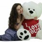 Giant Valentine's Day Teddy Bear 52 Inch White Soft, Wears T-shirt I Love You