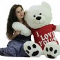 Giant Valentine's Day Teddy Bear 52 Inch White Soft, Wears T-shirt I Love You