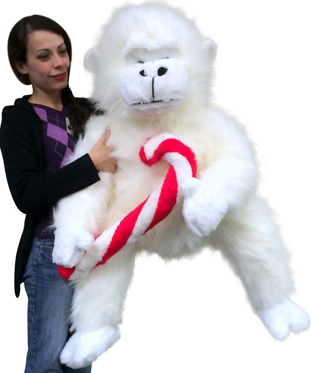 Giant Stuffed Christmas Gorilla With Big Plush Candy Cane, American Made 40 inch